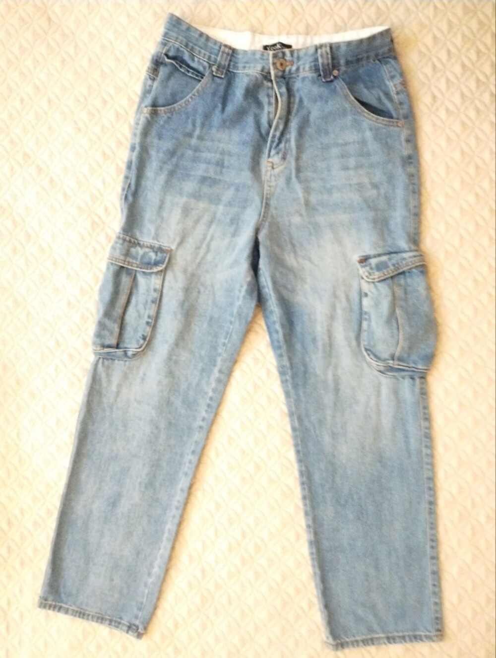 Yeokou Loose Fit Men's Cargo Jeans Y2K Hip Hop Size 34 Light Wash